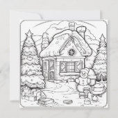 Kersthuis Sneeuwman Kinder Kleurstof Kerstmis Feestdagenkaart (Voorkant)