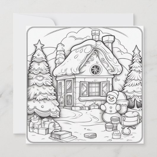 Kersthuis Sneeuwman Kinder Kleurstof Kerstmis Feestdagenkaart (Voorkant)