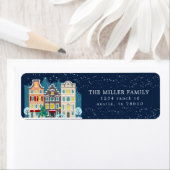 Kersthuis sneeuwvakantieadres terugkeringsadres etiket (Insitu)