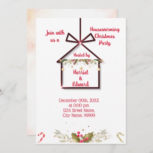 Kersthuis Verwarming Feest Uitnodiging (Voorkant / Achterkant)