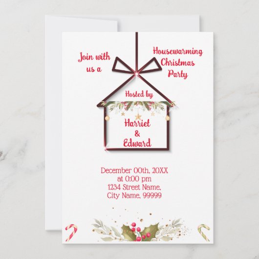 Kersthuis Verwarmingsfeest Uitnodiging (Voorkant)