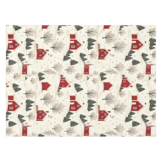 Kersthuis Winter Landschap Boerderij Tafelkleed (Voorkant (Horizontaal))