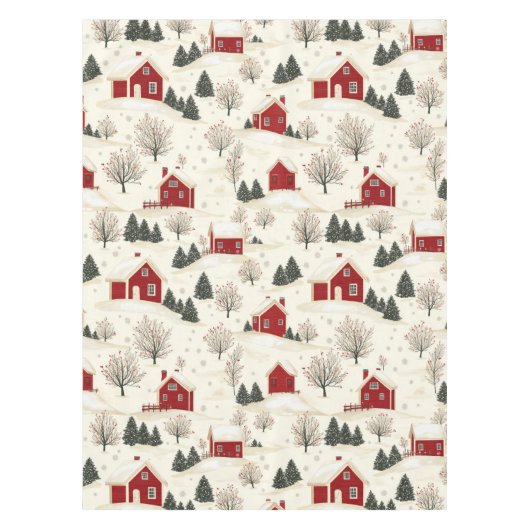 Kersthuis Winter Landschap Boerderij Tafelkleed (Voorkant)