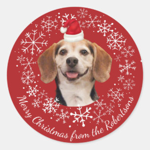 Kersthuisdier Foto Kerstman Hoed Sneeuw Familie Na Ronde Sticker