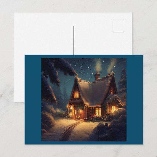 Kersthuisje 4 feestdagenkaart (Voorkant / Achterkant)