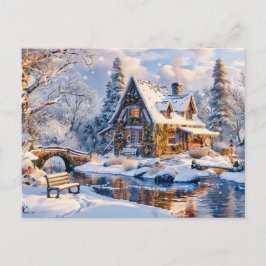 Kersthuisje aan de Sneeuwrivier Briefkaart