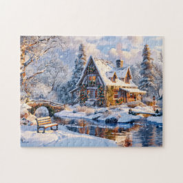 Kersthuisje aan de Sneeuwrivier Legpuzzel