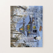 Kersthuisje in de sneeuw legpuzzel (Verticaal)
