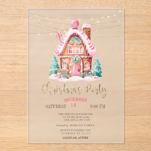 Kersthuisje kerstverlichting Kerstmis Acryl Uitnodigingen (Voorkant)