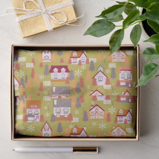 Kersthuizen Groen Inpakpapier Tissuepapier (Geschenk)