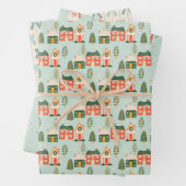 Kersthuizen, Kerstman, Frosty en Bows Inpakpapier Vel (In situ)