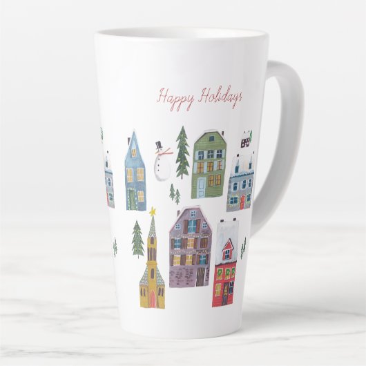 Kersthuizen met winterwinterwintersneeuw latte mok (Rechterhoek)