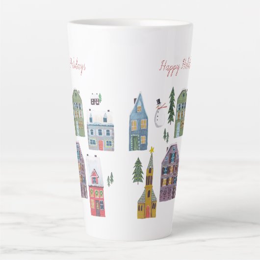 Kersthuizen met winterwinterwintersneeuw latte mok (Voorkant)