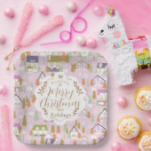 Kersthuizen Roze Papieren Bordje (Feest)