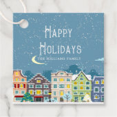 Kersthuizen sneeuwdag blij met feestdag bedankjes labels (Voorkant)