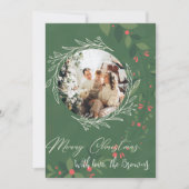 Kersthulst Boeket Groen Foto Navy  Feestdagenkaart (Voorkant)