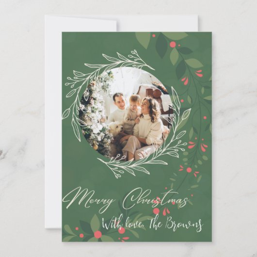Kersthulst Boeket Groen Foto Navy  Feestdagenkaart (Voorkant)