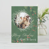 Kersthulst Boeket Groen Foto Navy  Feestdagenkaart (Staand voorkant)