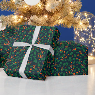Kersthulst botanisch groen Navy Cadeaupapier