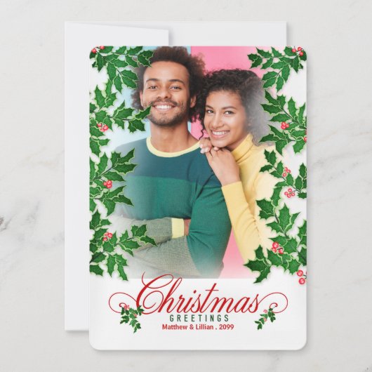 Kersthulst en bessen verticale foto feestdagenkaart (Voorkant)