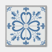 Kersthulst en bloemblaadjes blauwe tegel magneet (Voorkant)