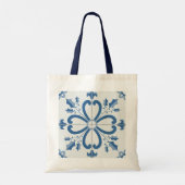 Kersthulst en bloemblaadjes blauwe tegel tote bag (Achterkant)
