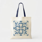 Kersthulst en bloemblaadjes blauwe tegel tote bag (Voorkant)