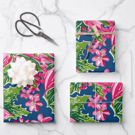 Kersthulst en bloempatroon inpakpapier vel