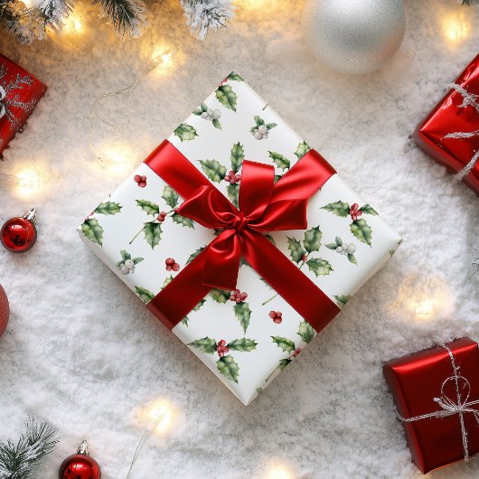 Kersthulst en maretak cadeaupapier