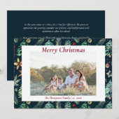 Kersthulst groen Botanisch foto Marineblauw Feestdagenkaart (Voorkant / Achterkant)