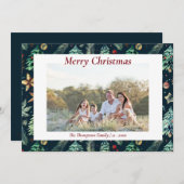 Kersthulst groen Botanisch foto Navy Feestdagenkaart (Voorkant / Achterkant)