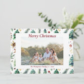 Kersthulst groene gewassen foto wit feestdagenkaart (Staand voorkant)