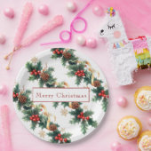 Kersthulst Rode Bessen Dennenappels Gouden Lint Papieren Bordje (Feest)