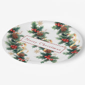 Kersthulst Rode Bessen Dennenappels Gouden Lint Papieren Bordje (Gekanteld)