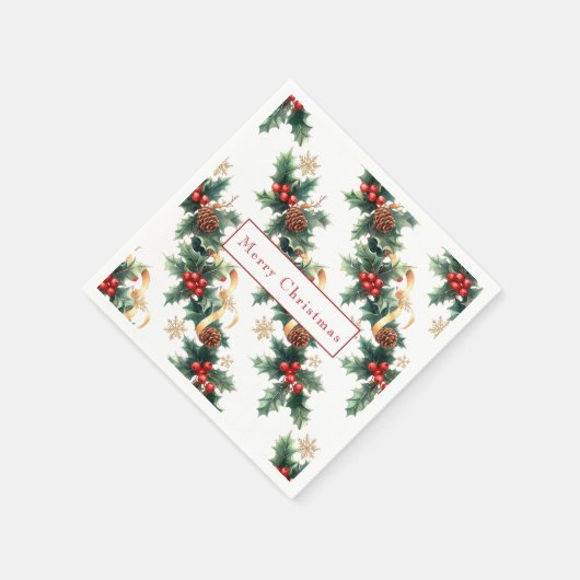 Kersthulst Rode Bessen Dennenappels Gouden Lint Servet (Hoek)