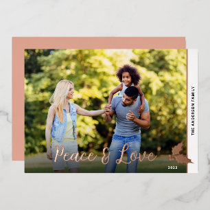 Kersthulstfoto Vrede & Liefde Roze Goud Folie Feestdagenkaart