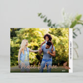 Kersthulstfoto Vrede & Liefde Roze Goud Folie Feestdagenkaart (Staand Voorkant)