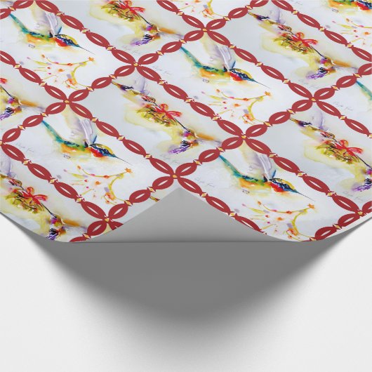 kerstHummingbird Waterverf Print Cadeaupapier (Hoek)