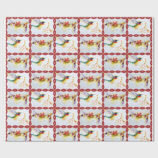 kerstHummingbird Waterverf Print Cadeaupapier (Vlak)
