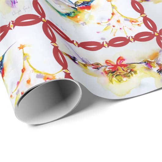 kerstHummingbird Waterverf Print Cadeaupapier (Rol Hoek)