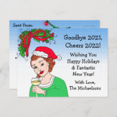 KerstHumor Funny Retro Lady Toasting Briefkaart (Voorkant / Achterkant)