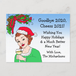 KerstHumor Funny Retro Lady Toasting Briefkaart