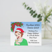 KerstHumor Funny Retro Lady Toasting Briefkaart (Staand voorkant)