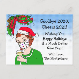 KerstHumor Funny Retro Lady Toasting Briefkaart
