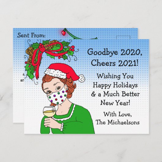 KerstHumor Funny Retro Lady Toasting Briefkaart (Voorkant / Achterkant)