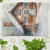 Kersthut in het besneeuwde landschap theedoek (Gevouwen)