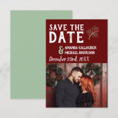 Kersthuwelijk Burgundy Sage Winter Pine Foto Save The Date (Voorkant / Achterkant)