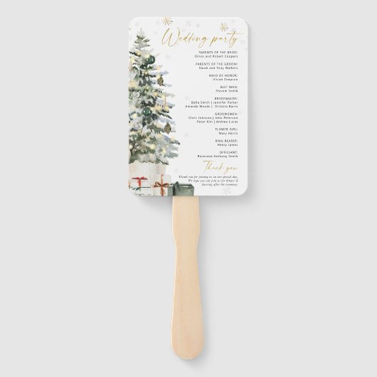 Kersthuwelijksprogramma onder de dennenboom handwaaier (Achterkant)