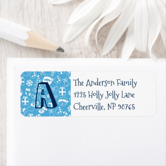 Kersti Blauwe Kerstman Elf Snowman Monogram Etiket (Insitu)