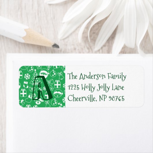 Kersti groene kerstman Elf Snowman Monogram Etiket (Insitu)